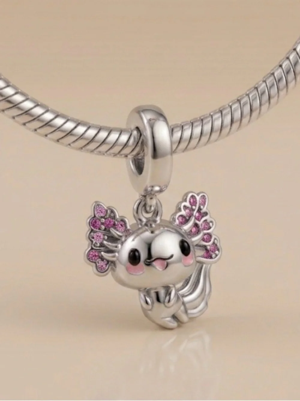 Sterling Silver Pink Axolotl Charm Pendant